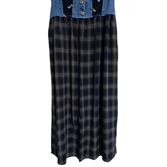 Vintage Carole Little Sport 6 Petite Denim Plaid Maxi Dress Modest Jumper Floral - Picture 5 of 10